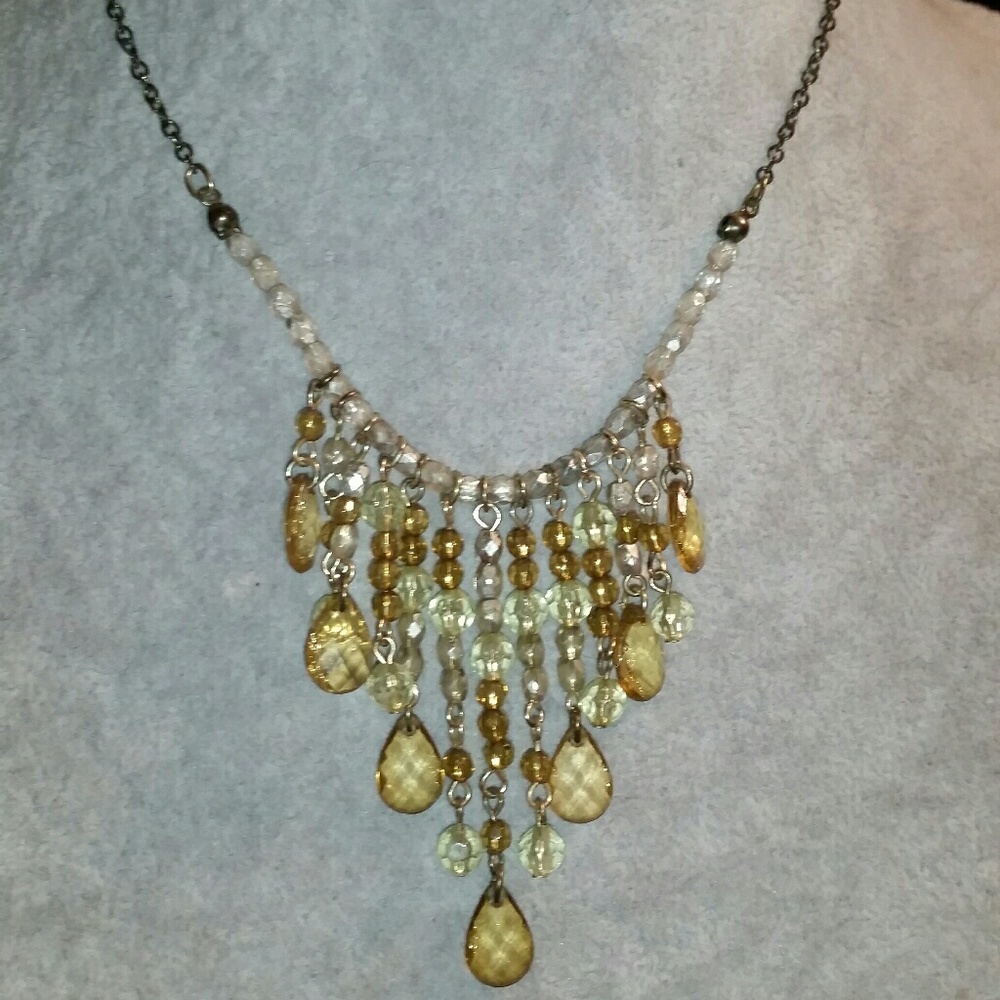 '1928' Vintage Lime/Olive & Gold Crystal Necklace